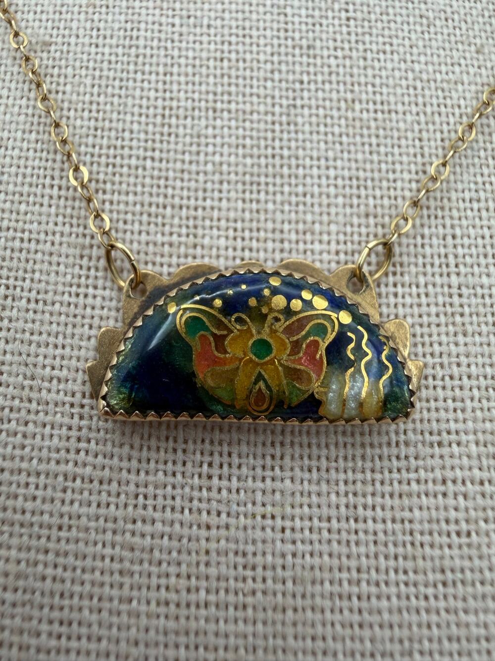 vintage cloisonné enamel pendant necklace 14k 5.46g 585 stamped